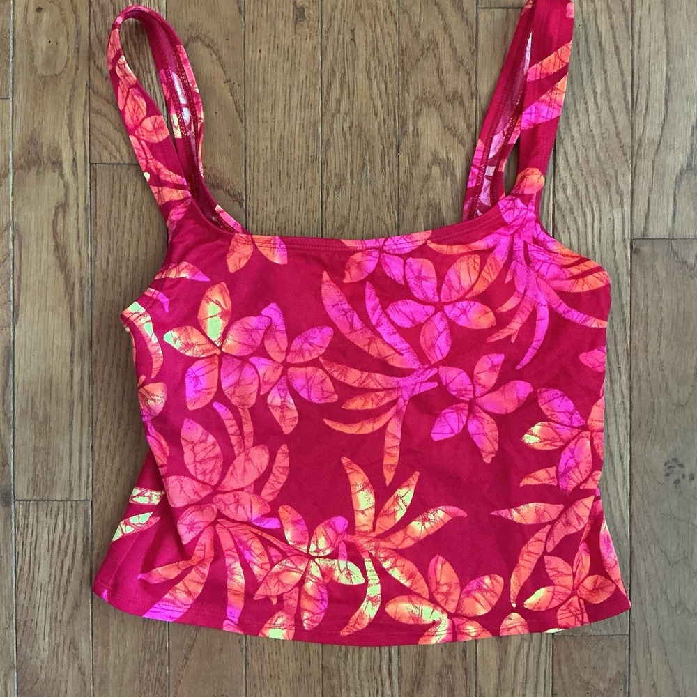 CATALINA Tankini Swimsuit Top Multicolor Tropical Leaves ~ Sz. Medium